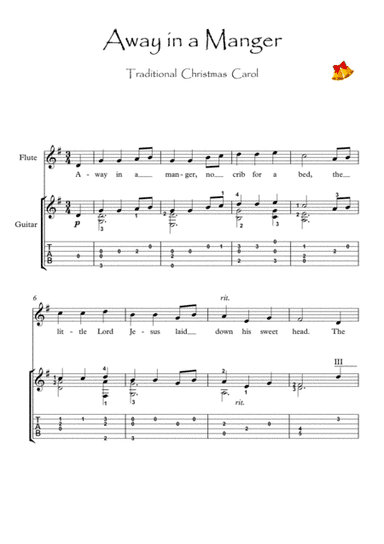 Away In A Manger Flute and Guitar duet (arr. PianoSheetNow)