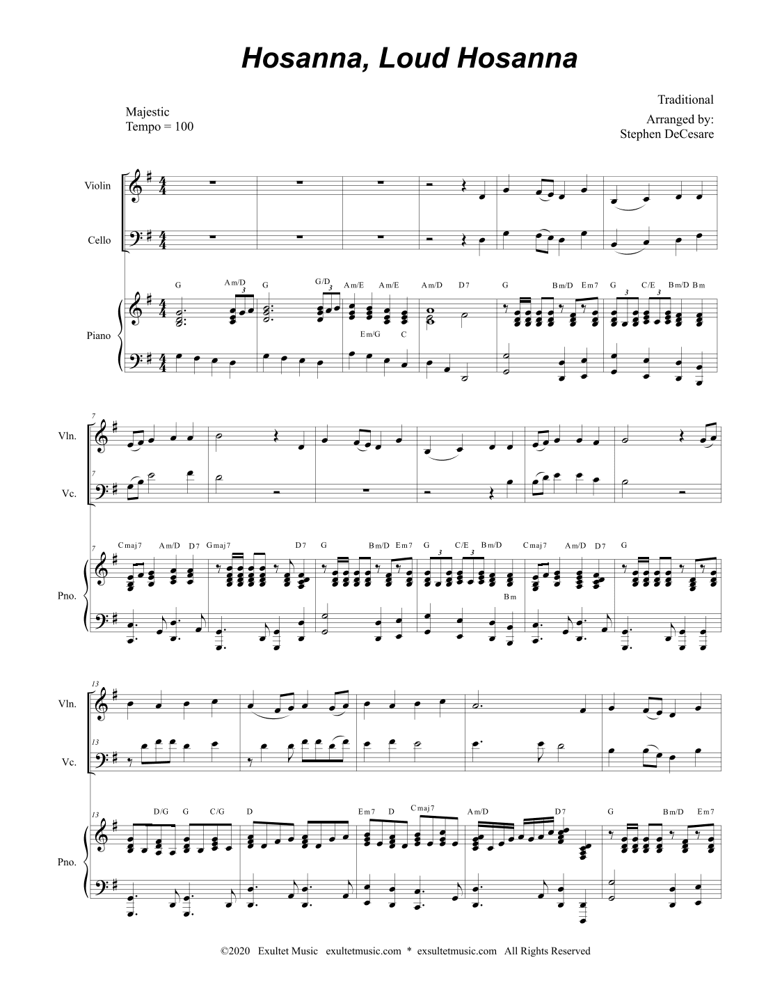 Hosanna, Loud Hosanna (Duet for Violin and Cello - Piano accompaniment) (arr. Stephen DeCesare)