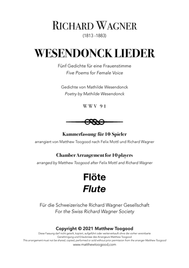 Wagner WESENDONCK LIEDER Chamber Orchestra COMPLETE PARTS (arr. Matthew Toogood)