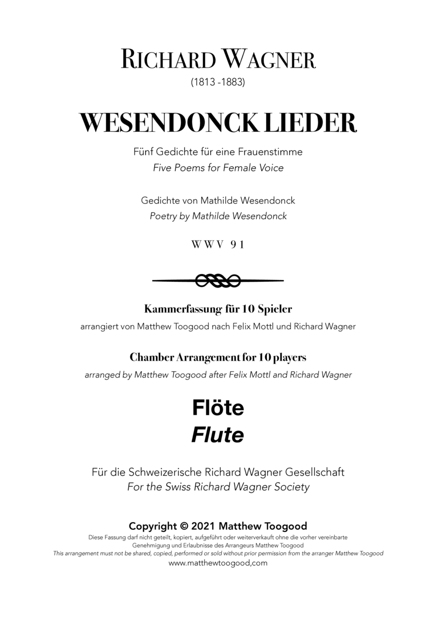 Wagner WESENDONCK LIEDER Chamber Orchestra COMPLETE PARTS (arr. Matthew Toogood)