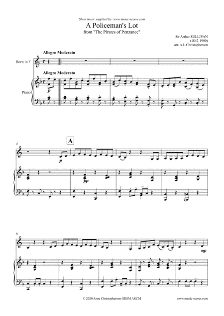 A Policemans Lot - French Horn and Piano (arr. Anne Christopherson GRSM ARCM)