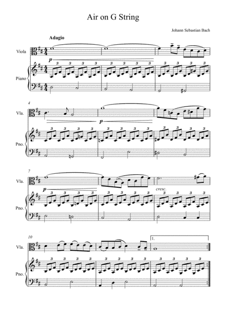 Johann Sebastian Bach - Air in G ( Piano and Viola Solo) (arr. André Laitano)