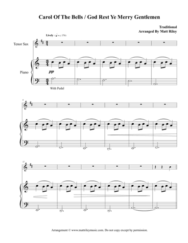 Carol of the Bells / God Rest Ye Merry Gentlemen – Tenor Sax (arr. www.mattrileymusic.com)