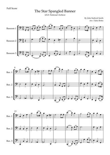 The Star Spangled Banner (USA National Anthem) for Bassoon Trio (arr. Fabio Britto)