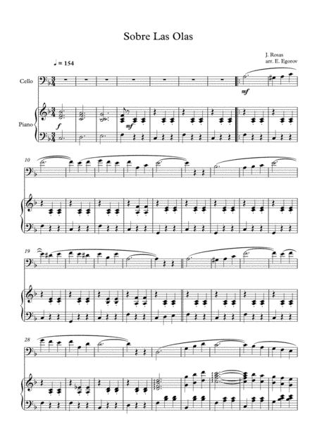 Sobre Las Olas (Over The Waves), Juventino Rosas, For Cello & Piano (arr. Eugene Egorov)