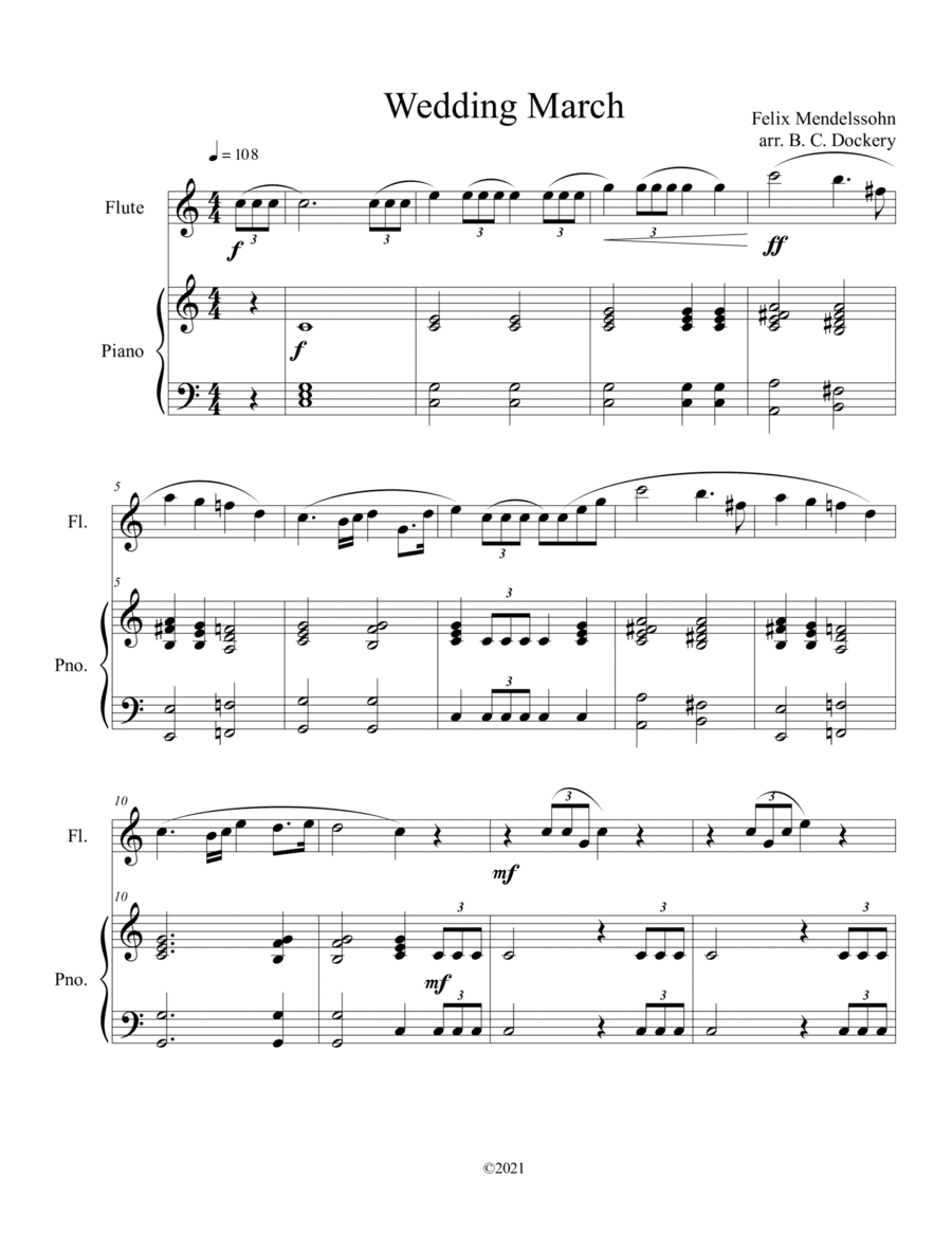 Wedding March (Flute Solo) with piano accompaniment (arr. B. C. Dockery)