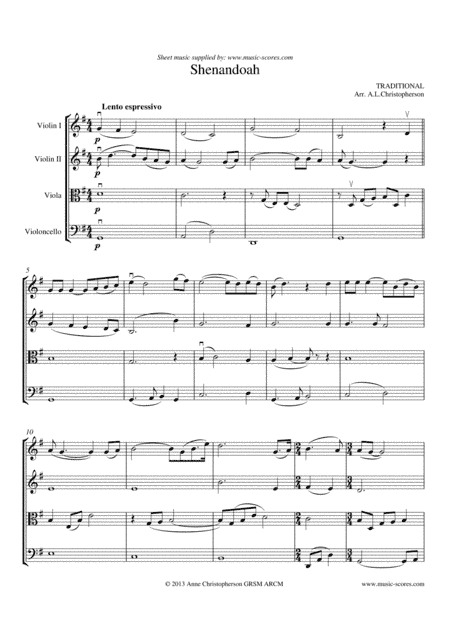 Shenandoah - String Quartet - G ma (arr. Anne L Christopherson GRSM ARCM)