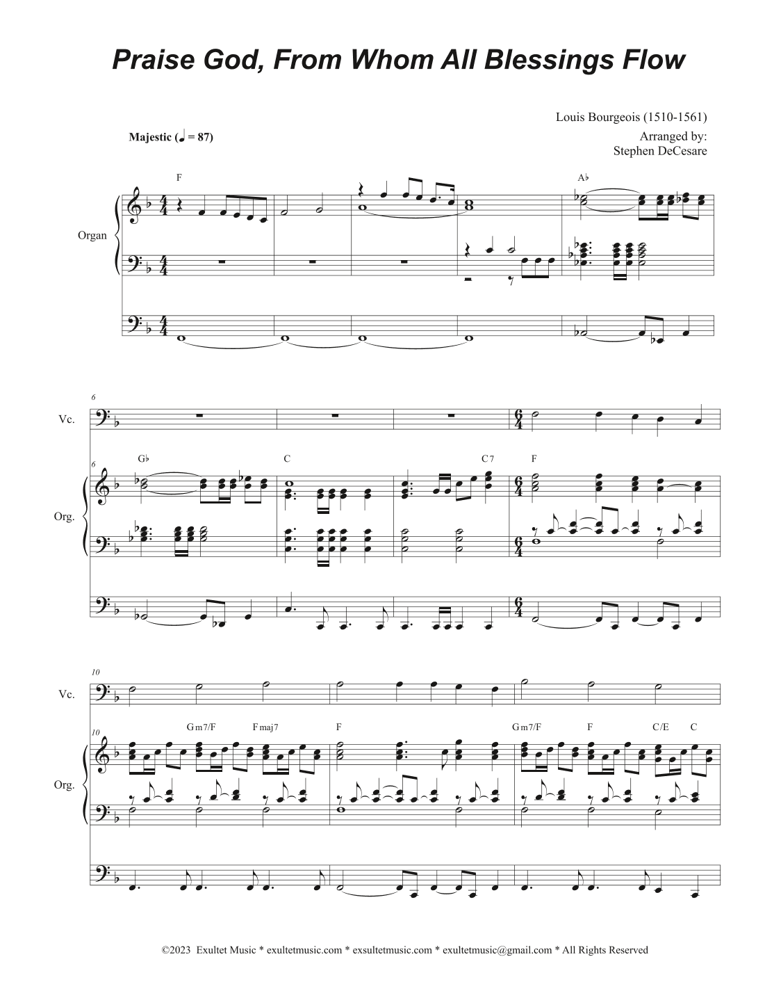 Praise God, From Whom All Blessings Flow (Cello solo and Organ) (arr. Stephen DeCesare)