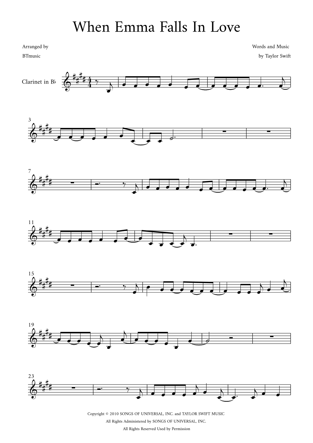 When Emma Falls In Love (arr. BTmusic)