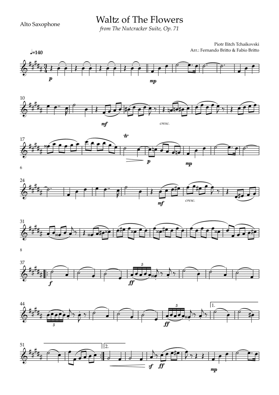 Waltz of The Flowers - from Nutcracker (P. I. Tchaikovsky) for Alto Saxophone Solo (arr. Fabio Britto)