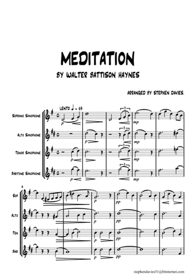Meditation by Walter Battison Haynes for Saxophone Quartet (arr. Stephen Davies)
