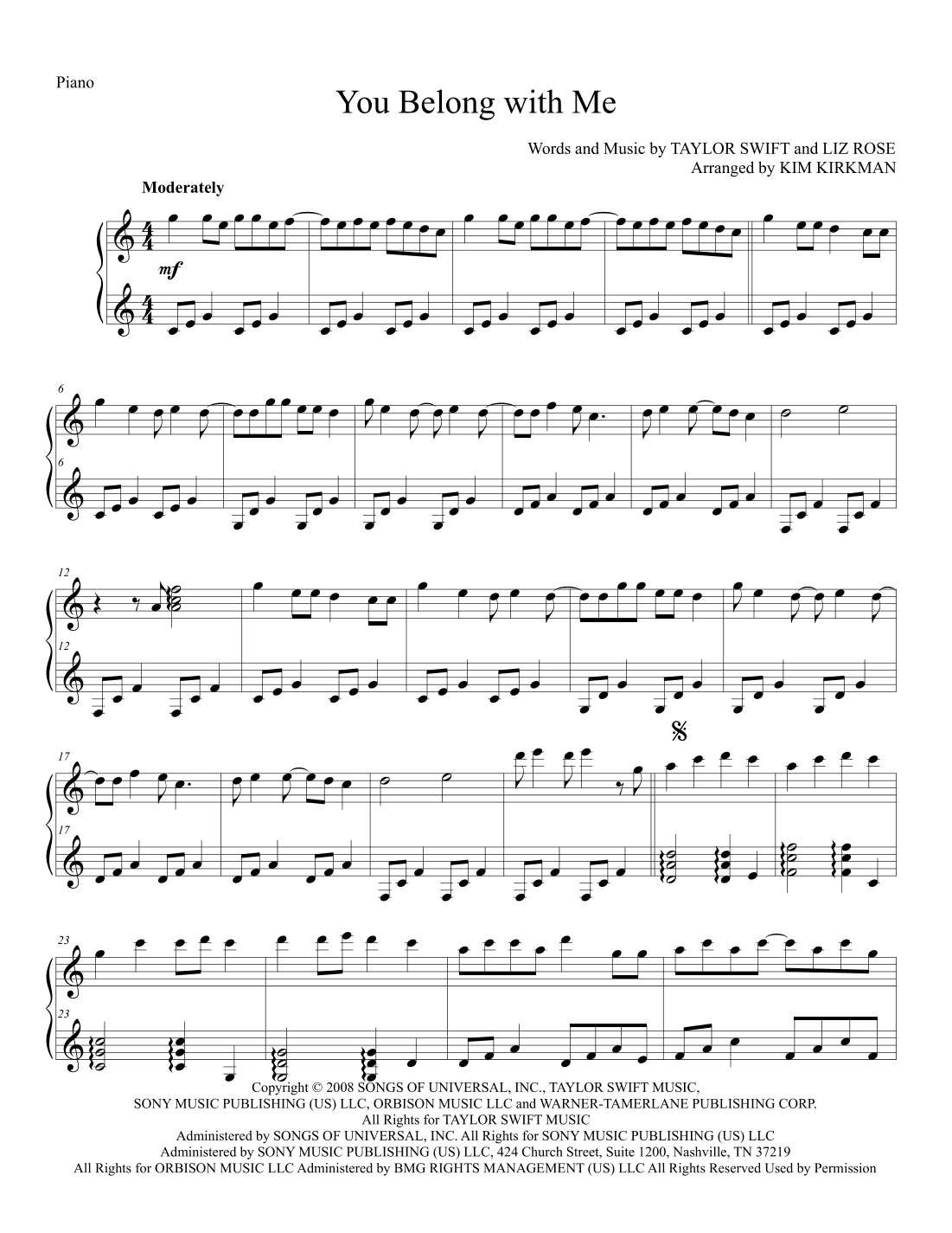 You Belong With Me (arr. Kim Kirkman)
