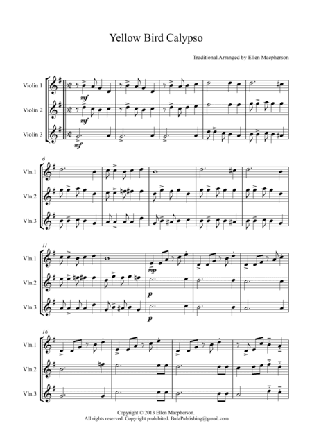 Yellow Bird Calypso - Violin Trio (arr. Ellen Macpherson)