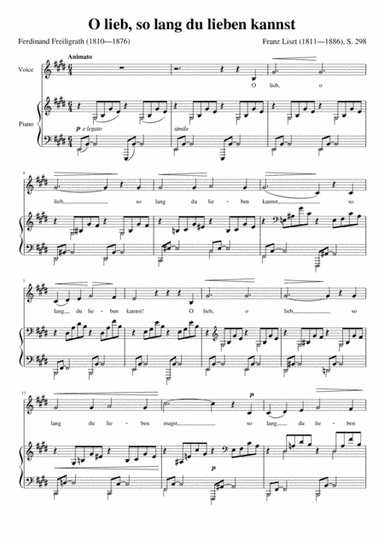 O lieb so lang du lieben kannst (Franz Liszt) [Medium Voice; key: E] (arr. Maxence Lasserre-Engberts)