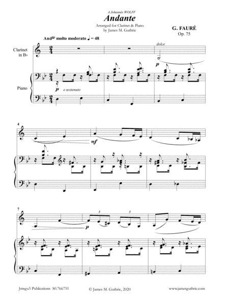 Fauré: Andante Op. 75 for Clarinet & Piano (arr. James Guthrie, ASCAP)