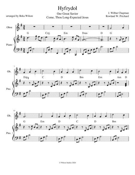 Come Thou Long-Expected Jesus--oboe solo (arr. Beka Wilson)