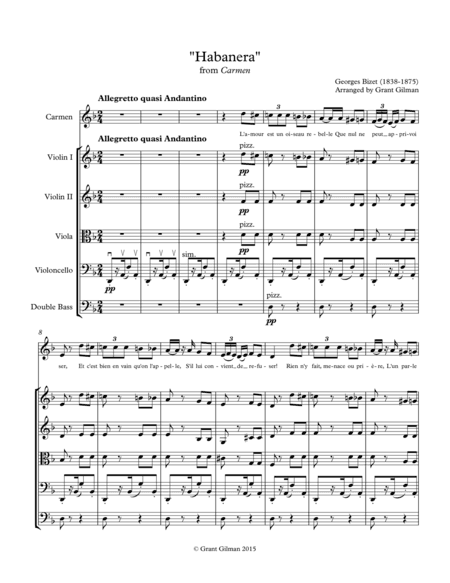 "Habanera" from Bizet's Carmen - for String Orchestra and Mezzo-Soprano - Score & Parts (arr. Grant Gilman)