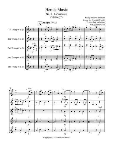 Heroic Music - No.   3. La Vaillance (Bb) (Trumpet Quintet) (arr. Regis Bookshar)