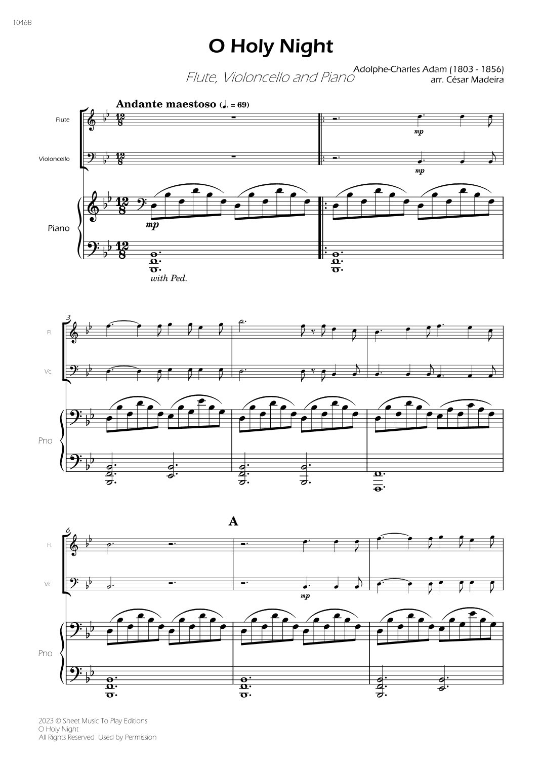 O Holy Night - Flute, Cello and Piano (Full Score) - Score Only (arr. César Madeira)