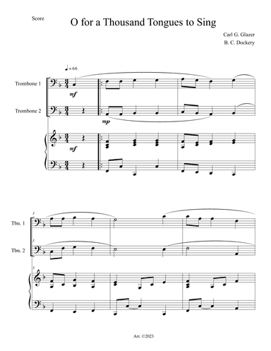 O For a Thousand Tongues to Sing (Trombone Duet with Piano Accompaniment) (arr. B. C. Dockery)