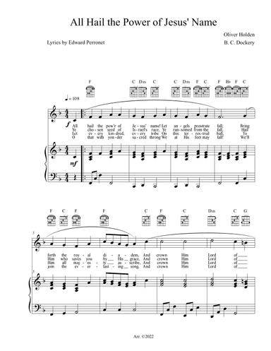 All Hail the Power of Jesus' Name (Vocal/Piano/Guitar) (arr. B. C. Dockery)