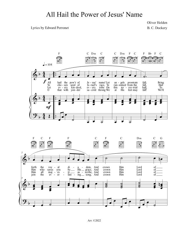 All Hail the Power of Jesus' Name (Vocal/Piano/Guitar) (arr. B. C. Dockery)