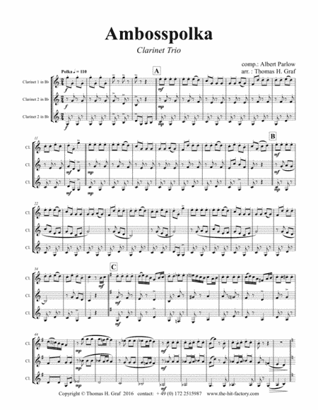 Amboss-Polka - German Polka - Oktoberfest - Clarinet Trio (arr. Thomas H. Graf)