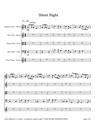 Silent Night for String Quartet in Schools (arr. Joseph Judge)