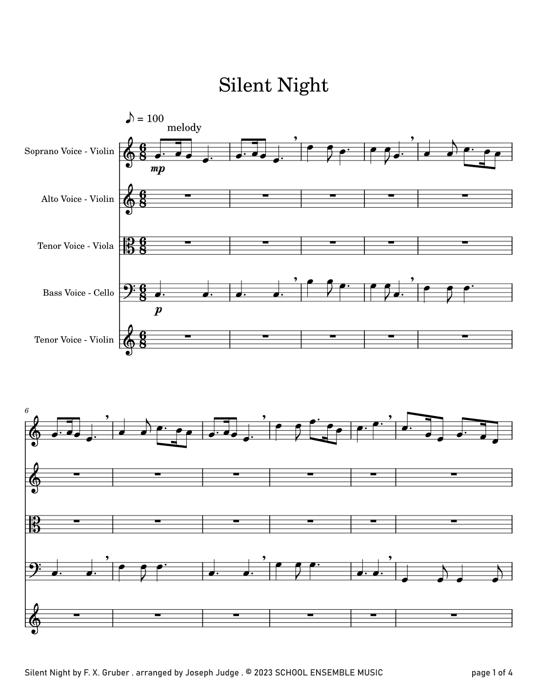 Silent Night for String Quartet in Schools (arr. Joseph Judge)