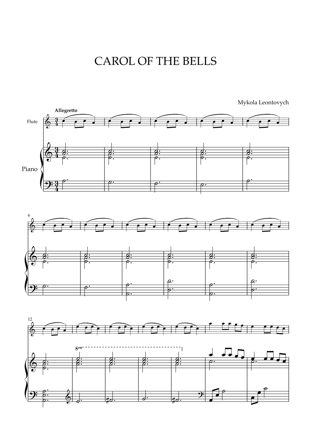 Mykola Leontovych - Carol of The Bells (for Flute and Piano) (arr. Cadenza Editions)