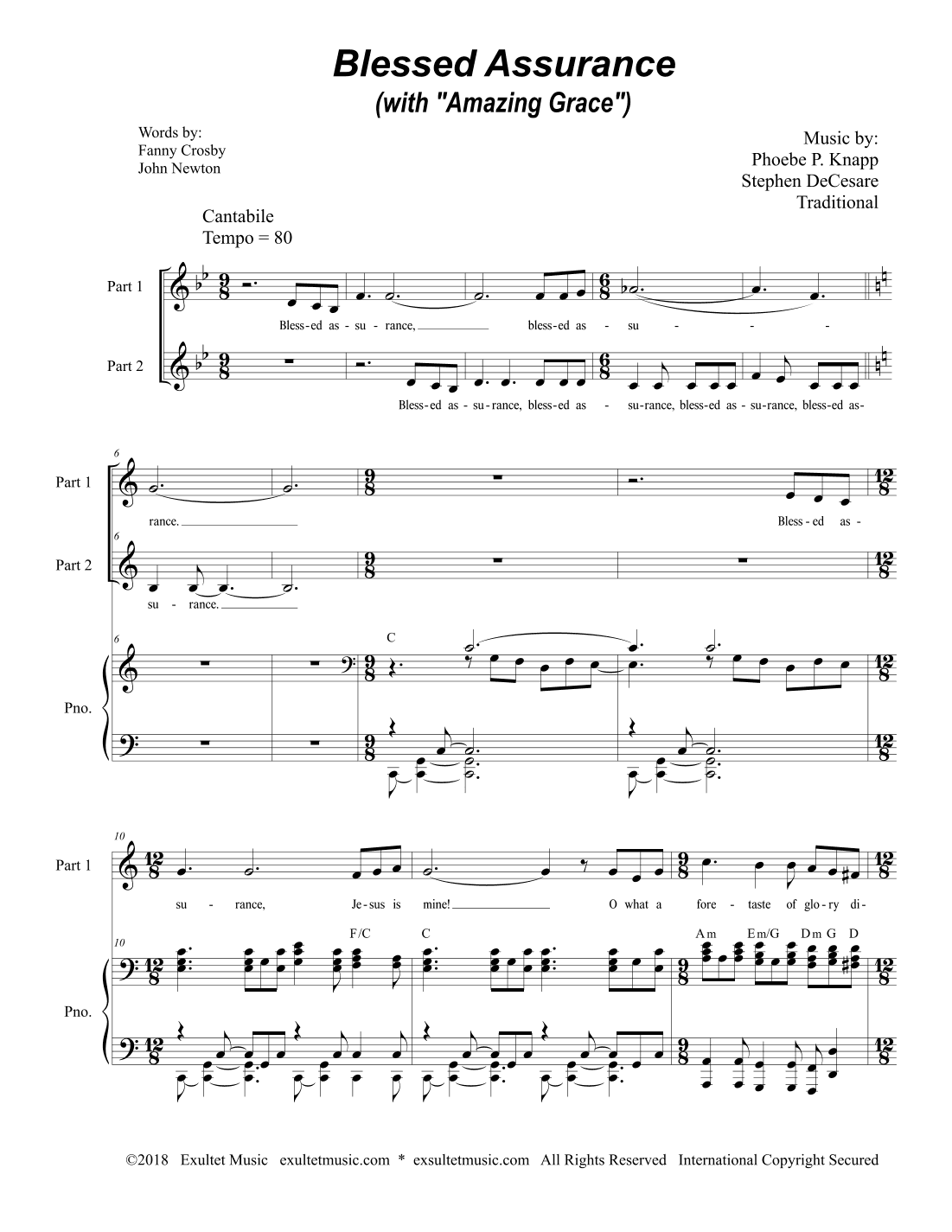 Blessed Assurance (with "Amazing Grace") (for 2-part choir) (arr. Stephen DeCesare)