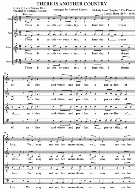 I Vow To Thee My Country (Alternative Lyrics) A Cappella SATB (arr. Andrew Emmet)
