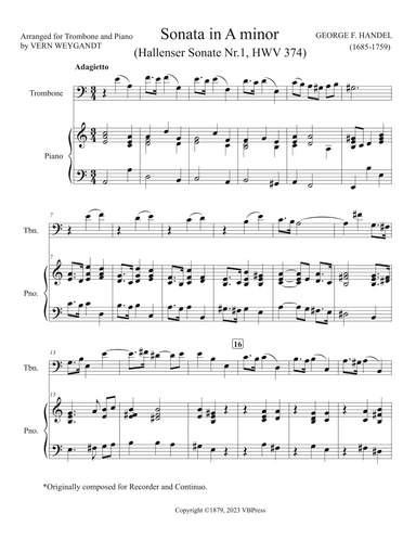 Sonata in A minor (Hallenser Sonate Nr.1, HWV 374) (arr. Vern Weygandt)
