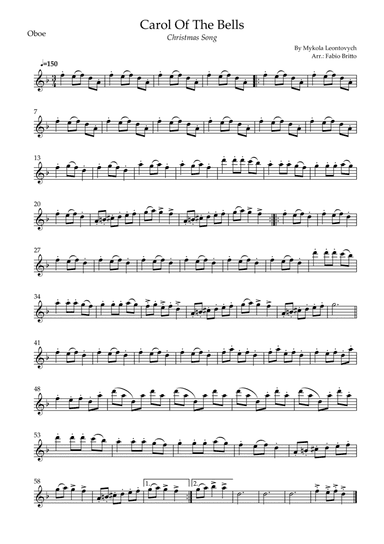 Carol Of The Bells (Christmas Song) for Oboe Solo (D Minor) (arr. Fabio Britto)