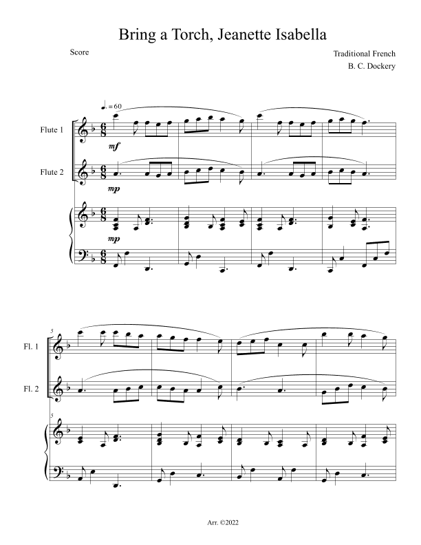 Bring a Torch, Jeanette Isabella (Flute Duet with Piano Accompaniment) (arr. B. C. Dockery)