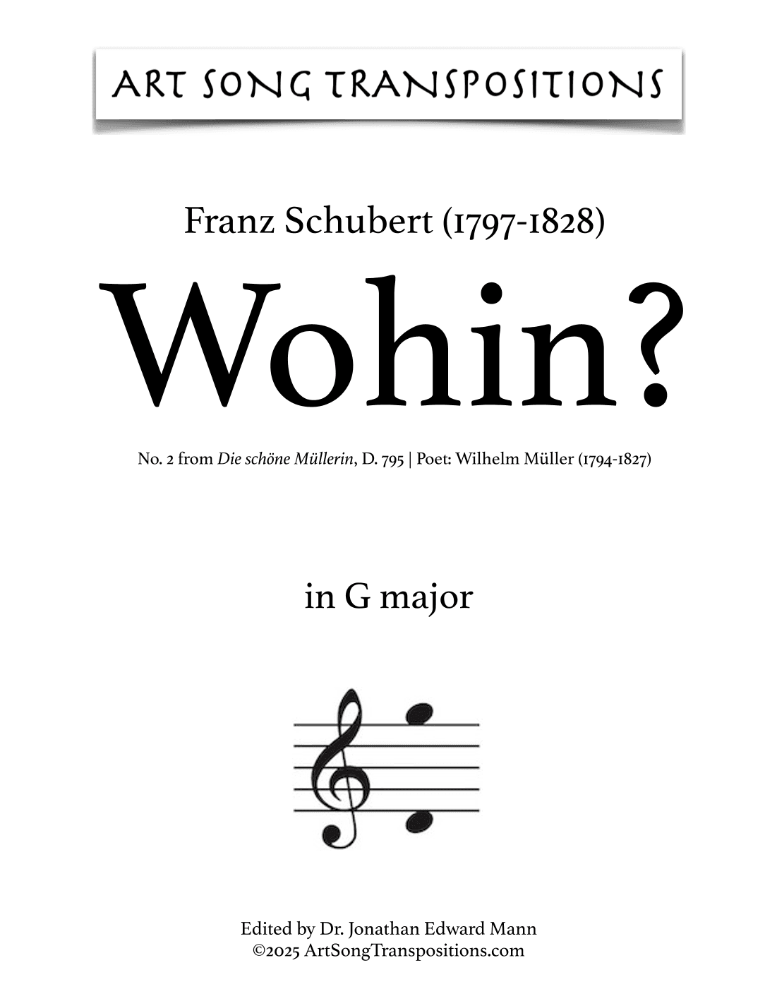 SCHUBERT: Wohin? D. 795 no. 2 (transposed to G major) (arr. ArtSongTranspositions.com)