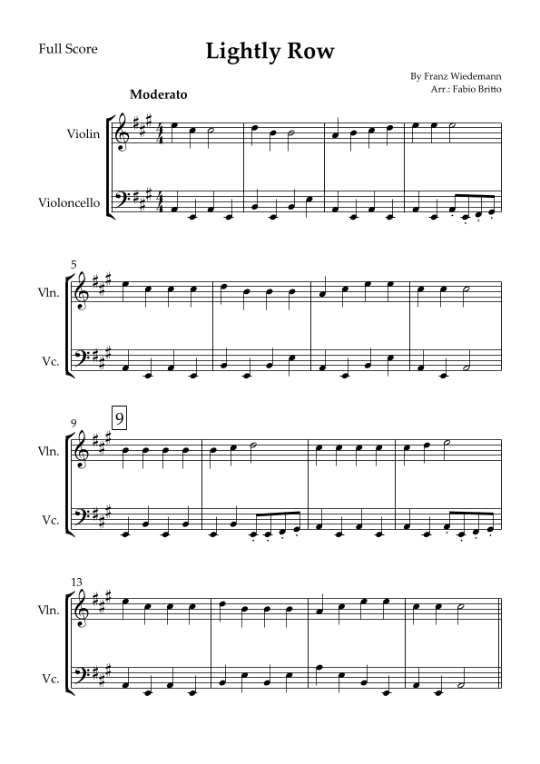 Lightly Row for Violin & Cello Duo (arr. Fabio Britto)
