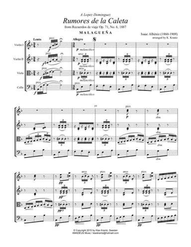 Rumores de la Caleta, Op. 71 for string quartet (arr. Klas Krantz)