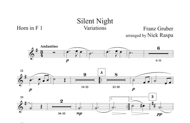 Silent Night - Variations (full orchestra) Horn in F 1 part (arr. Nick Raspa)