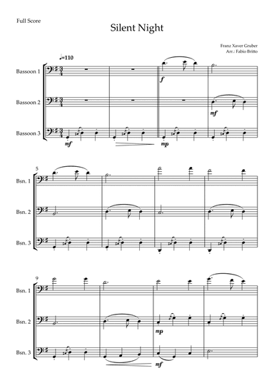 Silent Night (Christmas Song) for Bassoon Trio (arr. Fabio Britto)