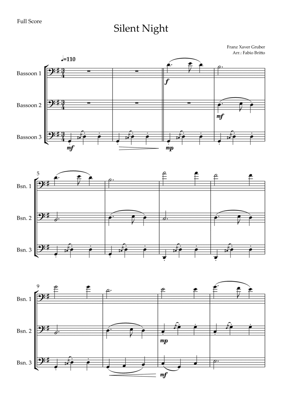 Silent Night (Christmas Song) for Bassoon Trio (arr. Fabio Britto)