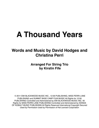 A Thousand Years (arr. Kirstin Fife)