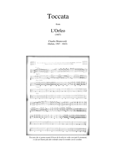 TOCCATA (fanfare) from L'ORFEO by Monteverdi - brass ensemble with opt. percussion - score & parts (arr. Brian Harris)