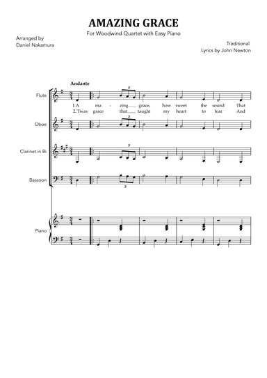 Amazing Grace (for Woodwind Quartet and Easy Piano) (arr. Daniel Nakamura)