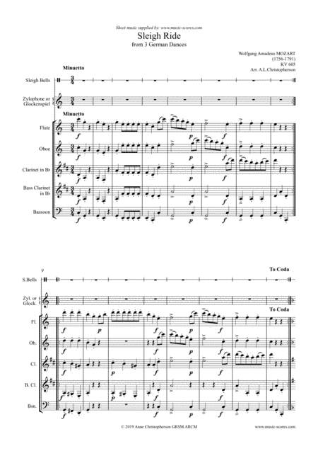 Sleigh Ride - Flute, Oboe, Clarinet, Bass Clarinet, Bassoon, Timpani, Sleigh Bells, Xylophone/Glocke (arr. Music-Scores.com)
