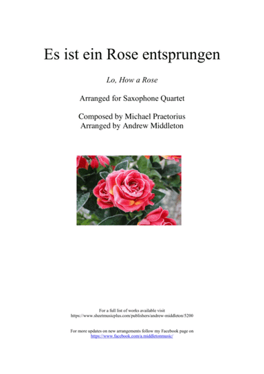 Es Ist Ein Rose Entsprungen arranged for Saxophone Quartet (arr. Andrew Middleton)