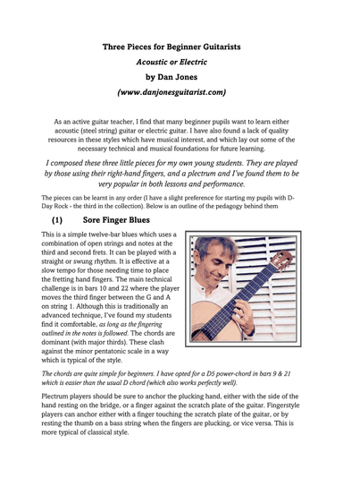 Three Pieces for Beginner Guitarists (Acoustic or Electric)