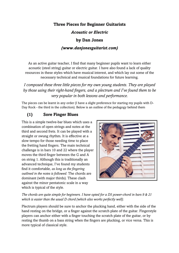 Three Pieces for Beginner Guitarists (Acoustic or Electric)