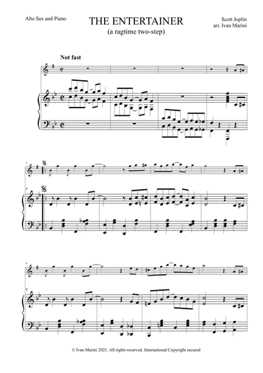 THE ENTERTAINER (a ragtime two-step) - easy version for Alto Sax and Piano (arr. Ivan Marini)