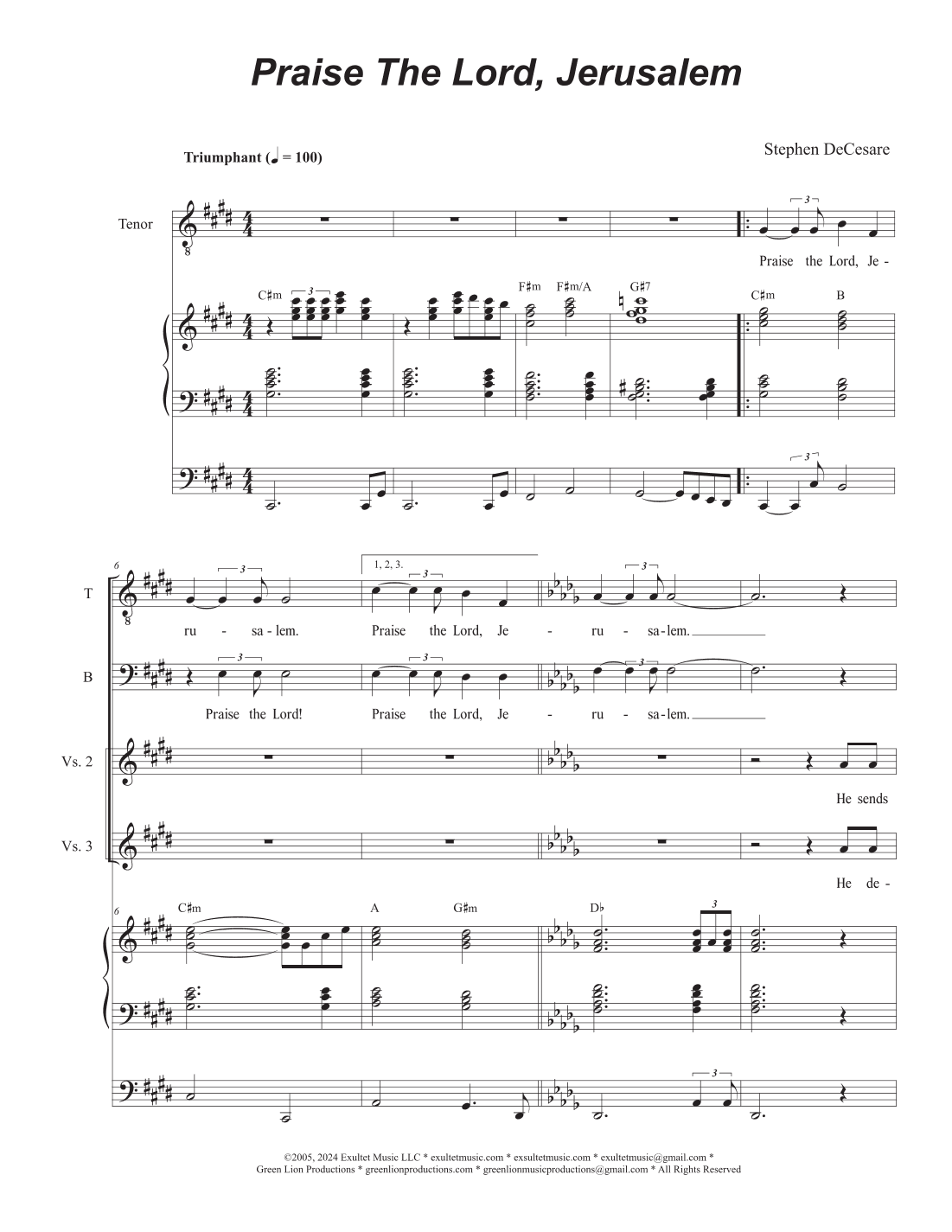 Praise The Lord, Jerusalem (Duet for Tenor and Bass solo)